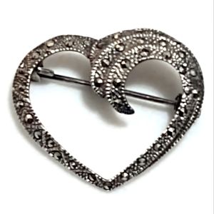 Vintage Judith Jack Sterling Marcasite Heart Brooch